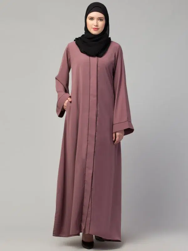 Front Open Abaya with Piping Work