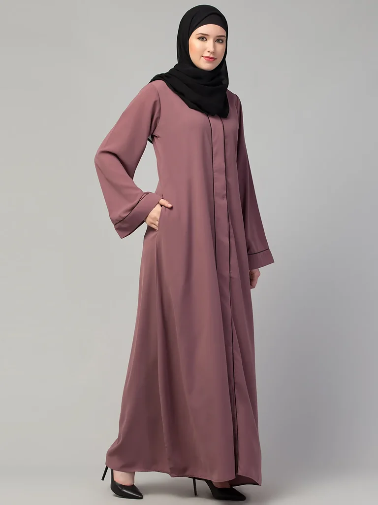 Front Open Abaya styling and drape detail Front Open Abaya styling and drape detail