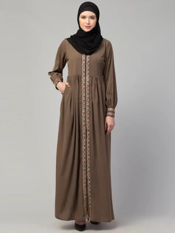 Front Open Maxi Pintucks Abaya with Lace Work