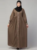 Front Open Maxi Pintucks Abaya with Lace Work