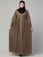 Front Open Maxi Pintucks Abaya with Lace Work