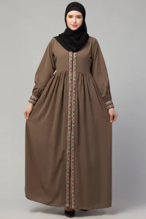 Front Open Maxi Pintucks Abaya with Lace Work