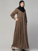 Front Open Maxi Pintucks Abaya with Lace Work