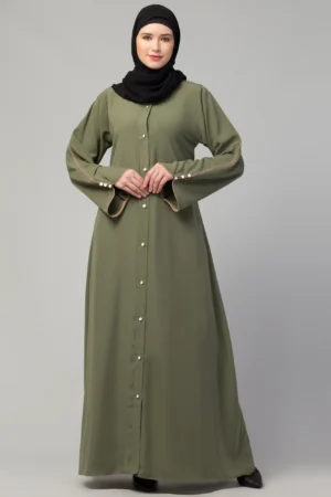 Front Open Abaya with Piping Work