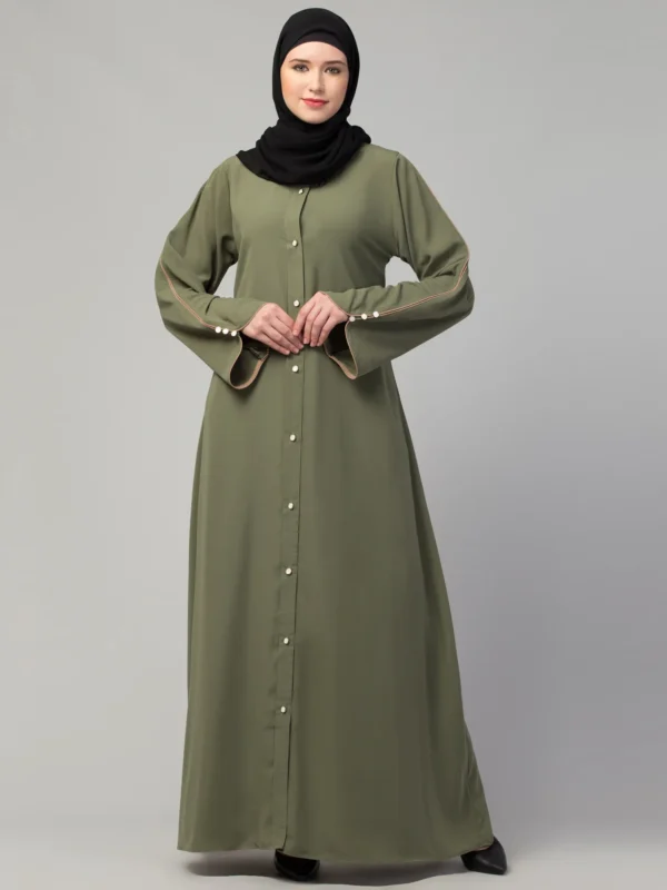 Front Open Abaya with Piping Work