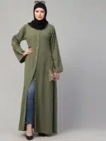 Front Open Abaya with Piping Work