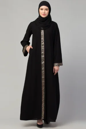 Front Open Abaya Dress with Lace Work