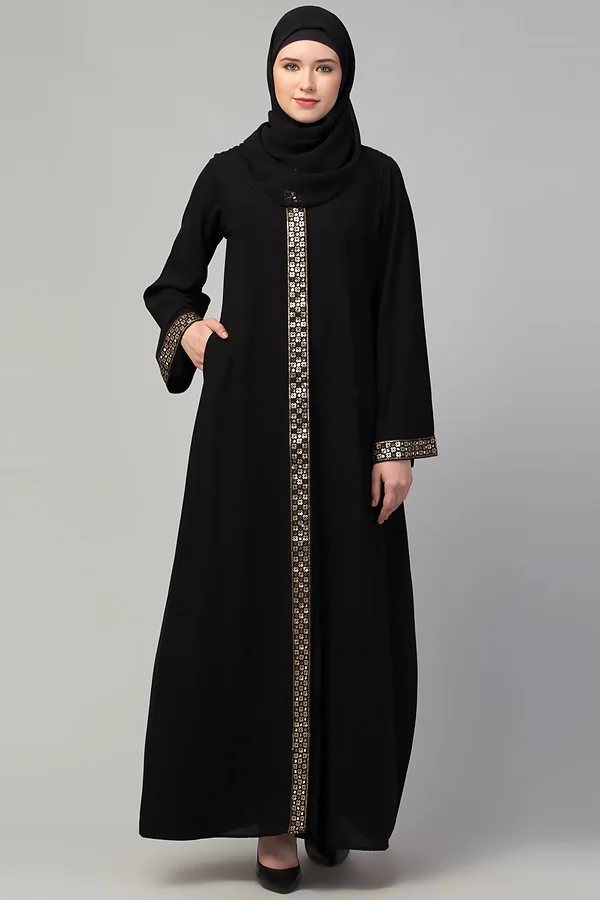 Front Open Lace Abaya - full length front view