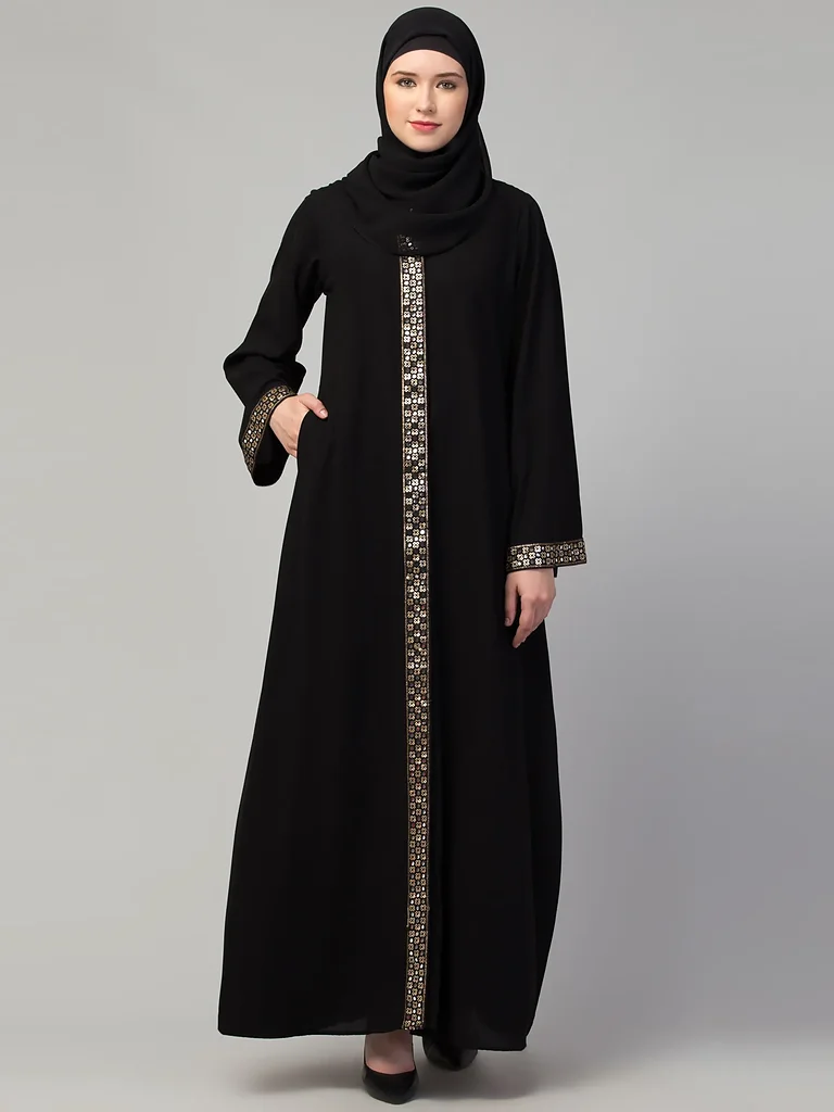 Front Open Lace Abaya  full length front view