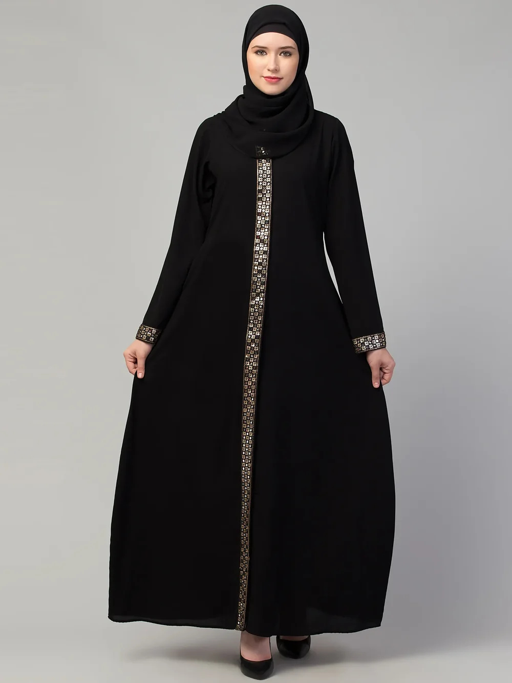 Front Open Lace Abaya  side drape