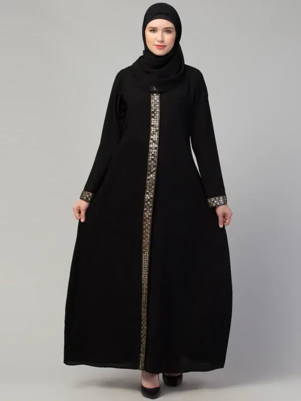 Front Open Abaya Dress with Lace Work