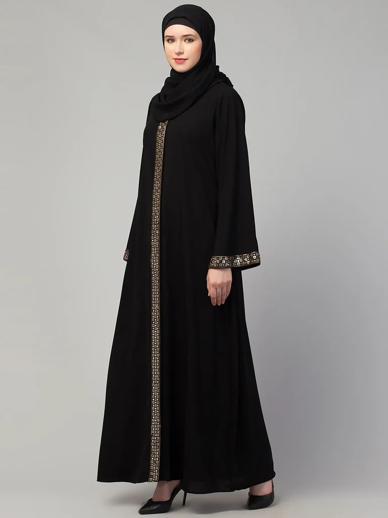 Front Open Lace Abaya  finished stitching and hem detail