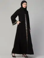 Front Open Abaya Dress with Lace Work