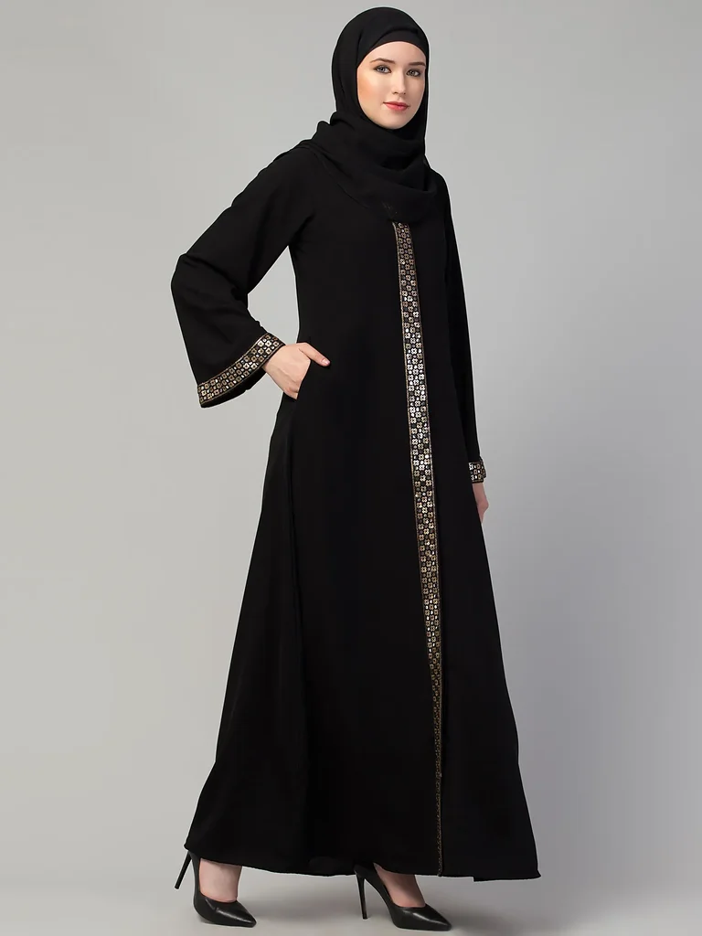 Front Open Lace Abaya  styling and drape detail