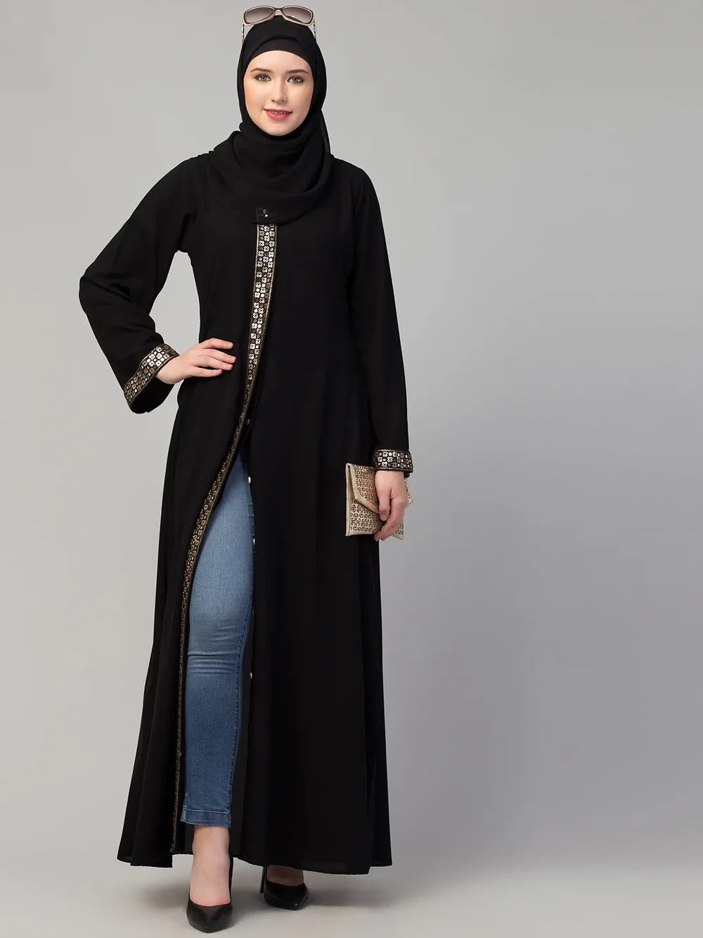 Front Open Lace Abaya  sleeve and cuff detail