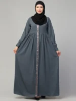 Front Open Abaya Dress with Lace Work