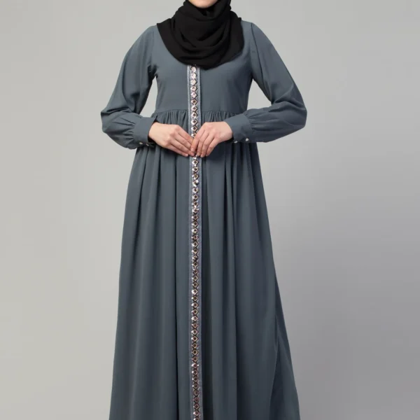 front open abaya grey