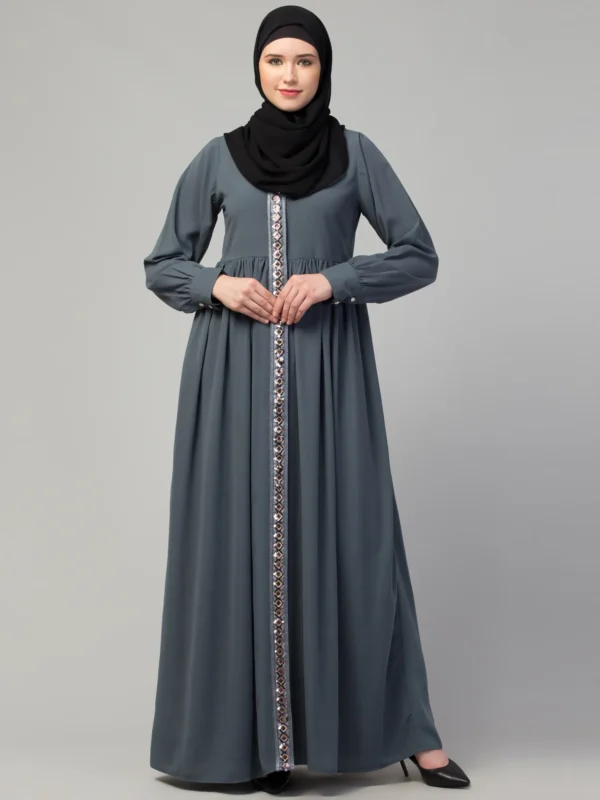 Front Open Abaya Dress with Lace Work