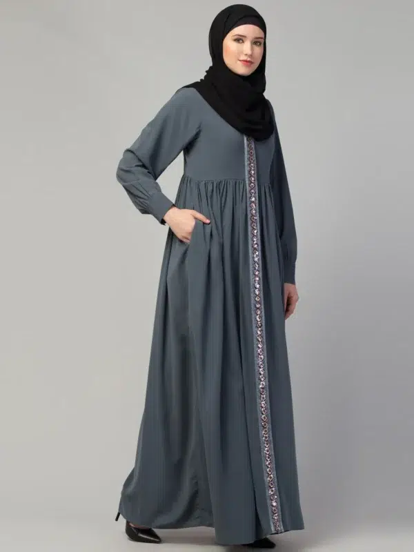 Front Open Abaya Dress with Lace Work