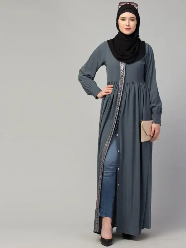 Front Open Abaya Dress with Lace Work