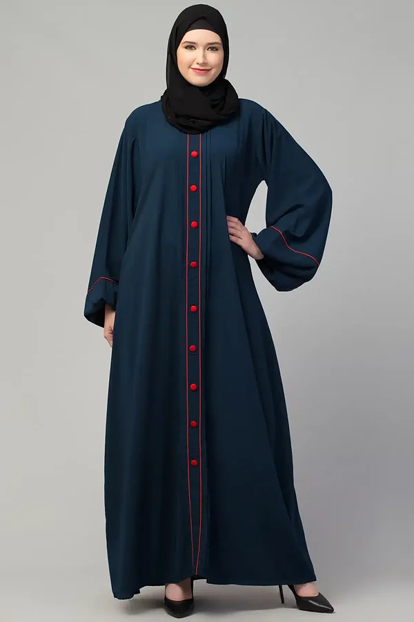 A Line Piping Abaya - full length front view