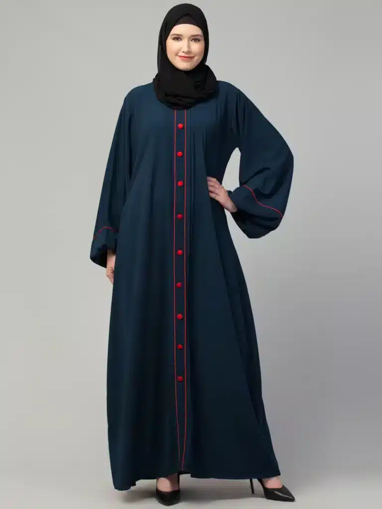 A Line Piping Abaya full length front view A Line Piping Abaya full length front view
