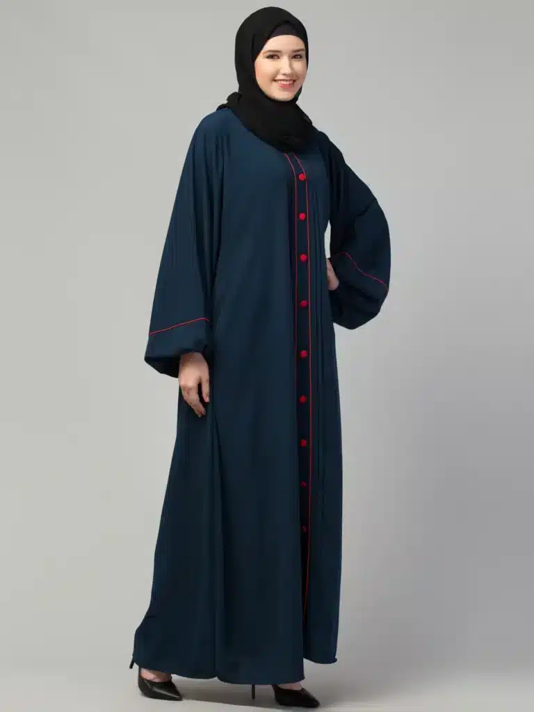A Line Piping Abaya styling and drape detail A Line Piping Abaya styling and drape detail