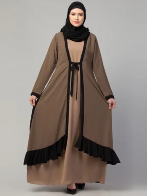 Dual Layer Abaya Dress with Attached Shrug