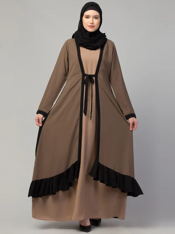 Dual Layer Abaya Dress with Attached Shrug