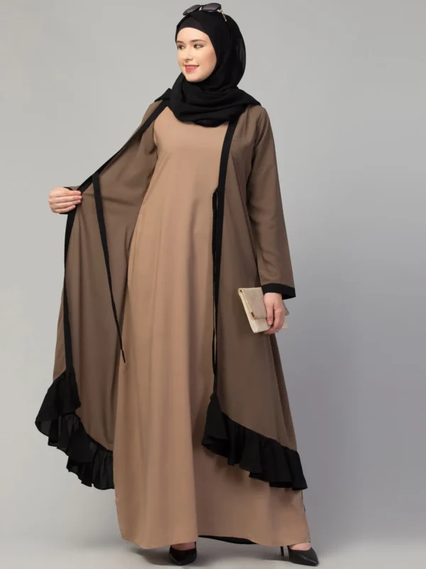 Dual Layer Abaya Dress with Attached Shrug