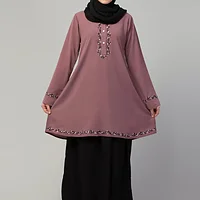 Two Piece Knee Length Abaya with Embroidery