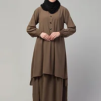 Beige skirt abaya for women - two piece knee length abaya with matching flared skirt in matte Nida