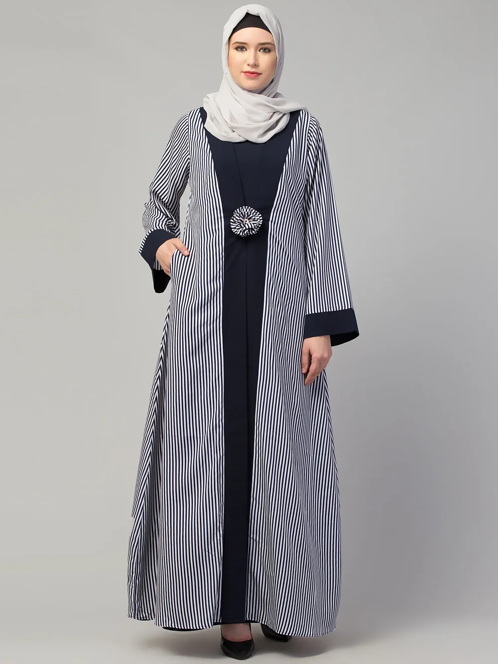 Striped Abaya  side drape