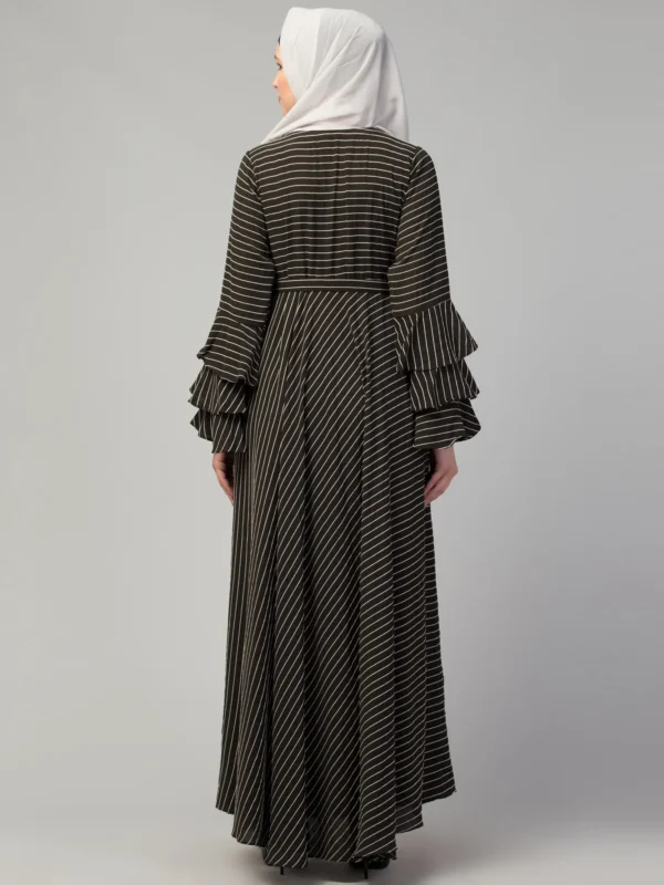 Striped Umbrella Abaya with Adjustable Belt   Image 2