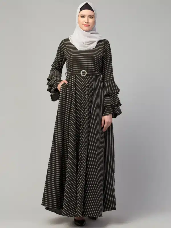 Striped Umbrella Abaya with Adjustable Belt   Image 6