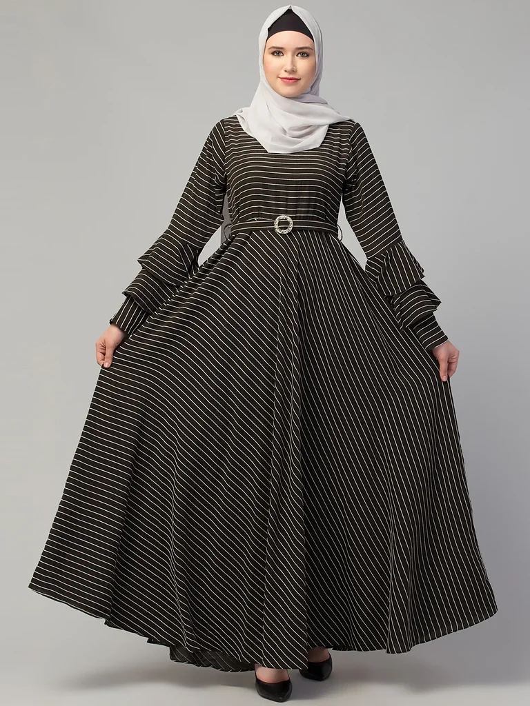 Umbrella Abaya with Belt  full length front view