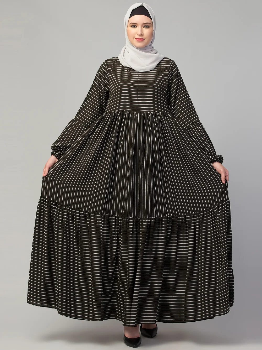 Striped Umbrella Abaya  sleeve and cuff detail