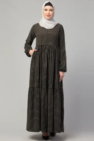 Striped Umbrella Abaya with Elasticated Cuffs