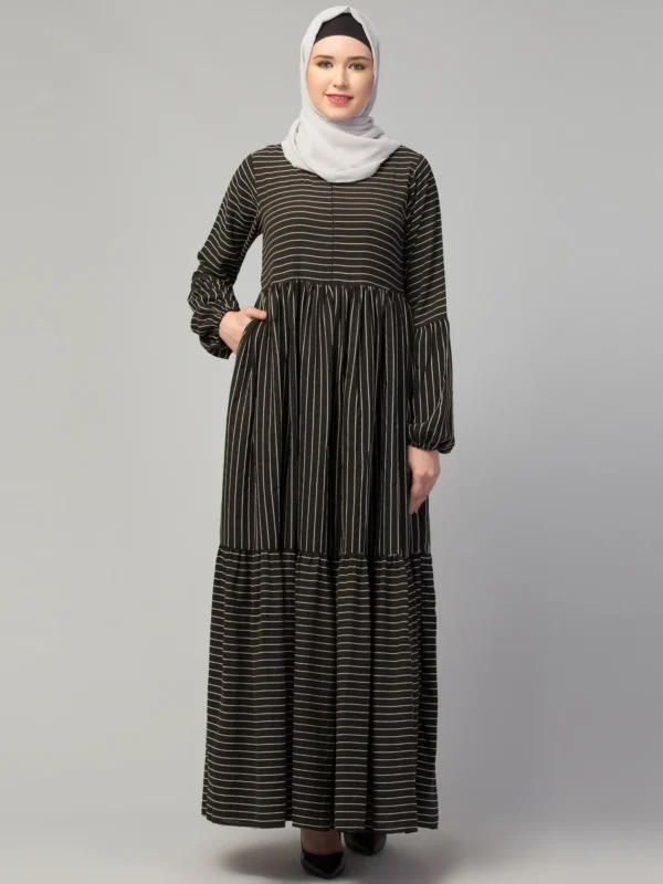 Striped Umbrella Abaya with Elasticated Cuffs