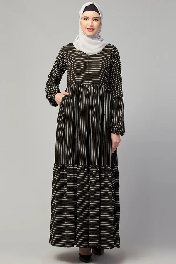 Striped Umbrella Abaya - full length front view
