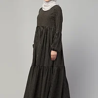 Striped Umbrella Abaya - finished stitching and hem detail