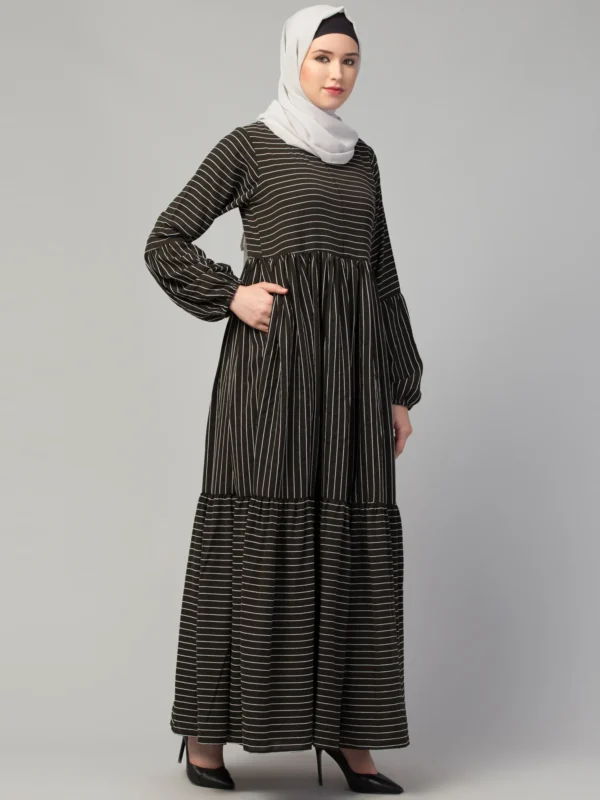 Striped Umbrella Abaya with Elasticated Cuffs   Image 3