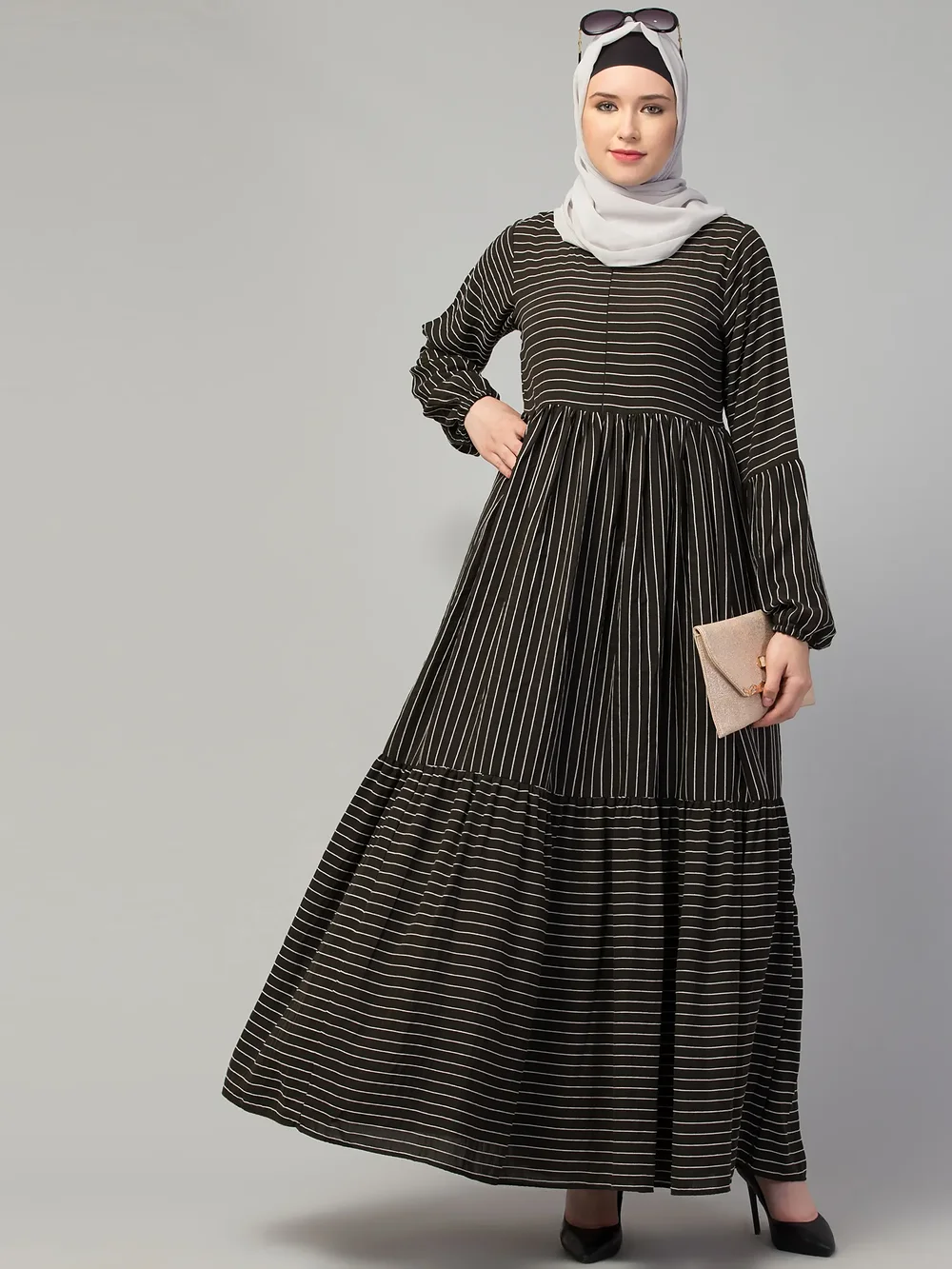 Striped Umbrella Abaya  side drape