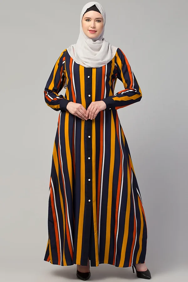 Front Open Button Abaya - full length front view