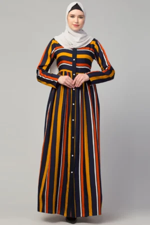 Front Button Open Maxi Pintucks Abaya