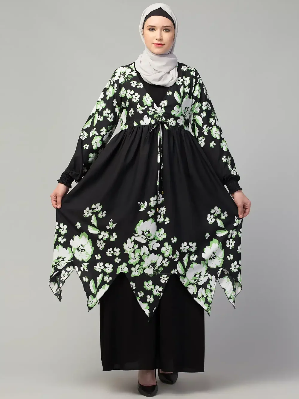 Dual Layer Abaya Dress  side drape