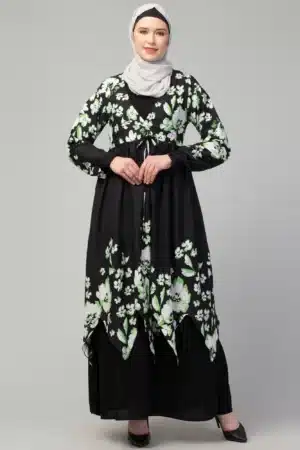 Dual Layer Abaya Dress with attached Shrug