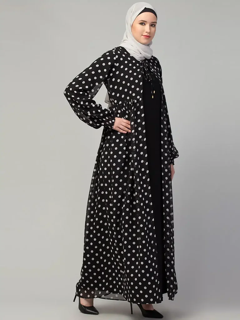 Dual Layer Shrug Abaya styling and drape detail Dual Layer Shrug Abaya styling and drape detail