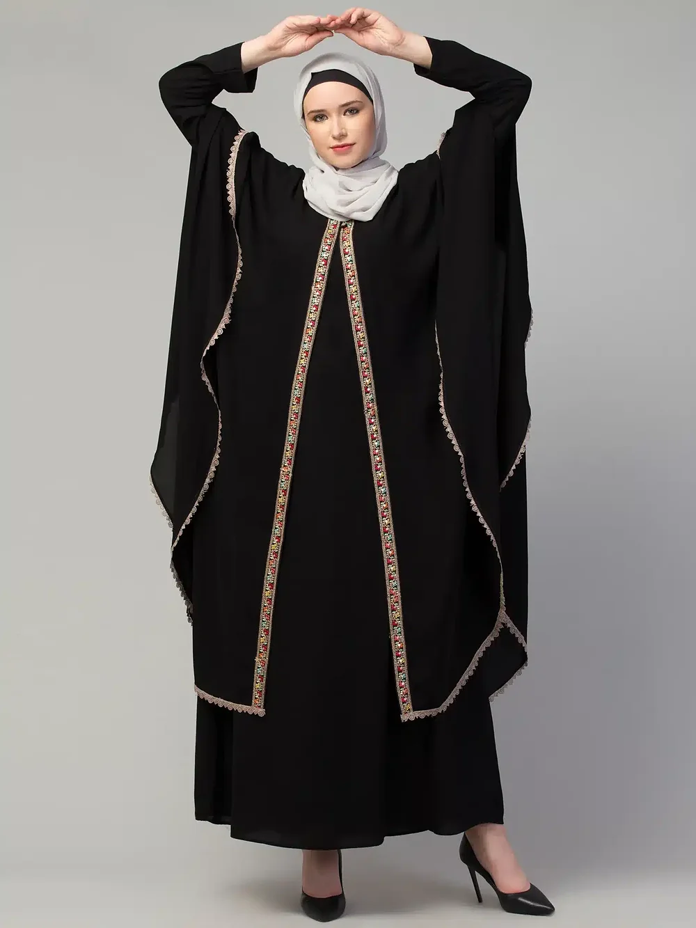 Abaya with Cape sleeve and cuff detail